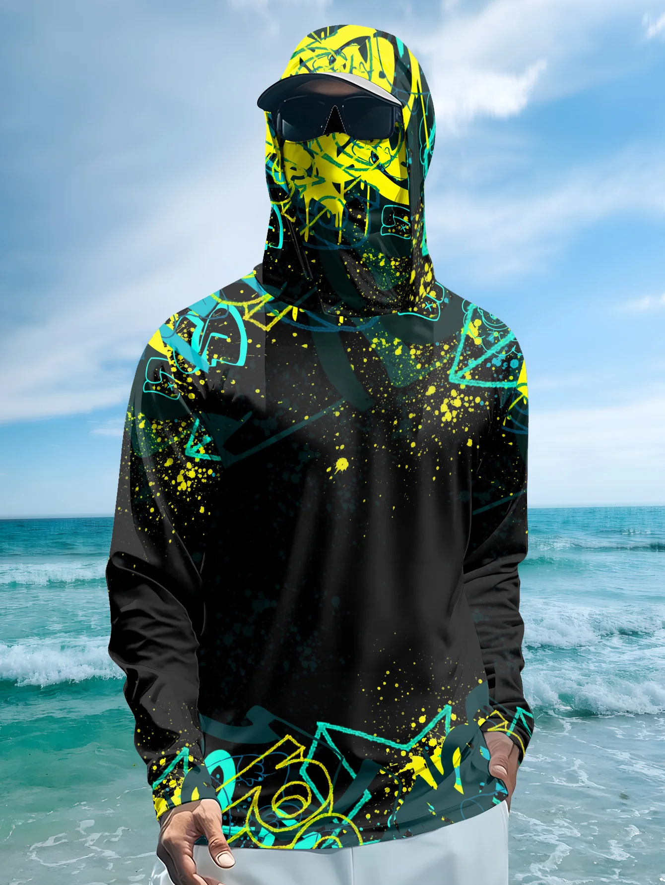 Men UPF50+ Fishing Hoodie With - Fishing Mask Sun Protection 评论和价格